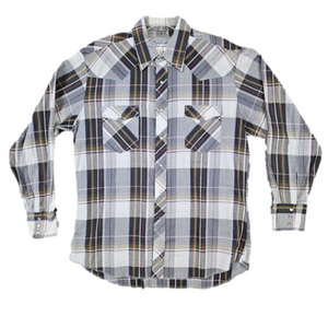 American Hero Brown & Gray Plaid Pearl Snap Size Large Long Sleeve Western Shirt